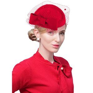 Women's Vintage Wool Fascinator Hat With Veil Winter British Wedding 4325